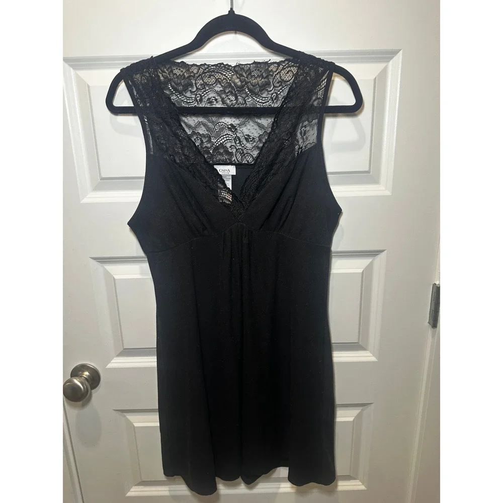 Vintage Cinema Etoile Black Goth Lace Racerback Chemise Nightgown Womens Medium